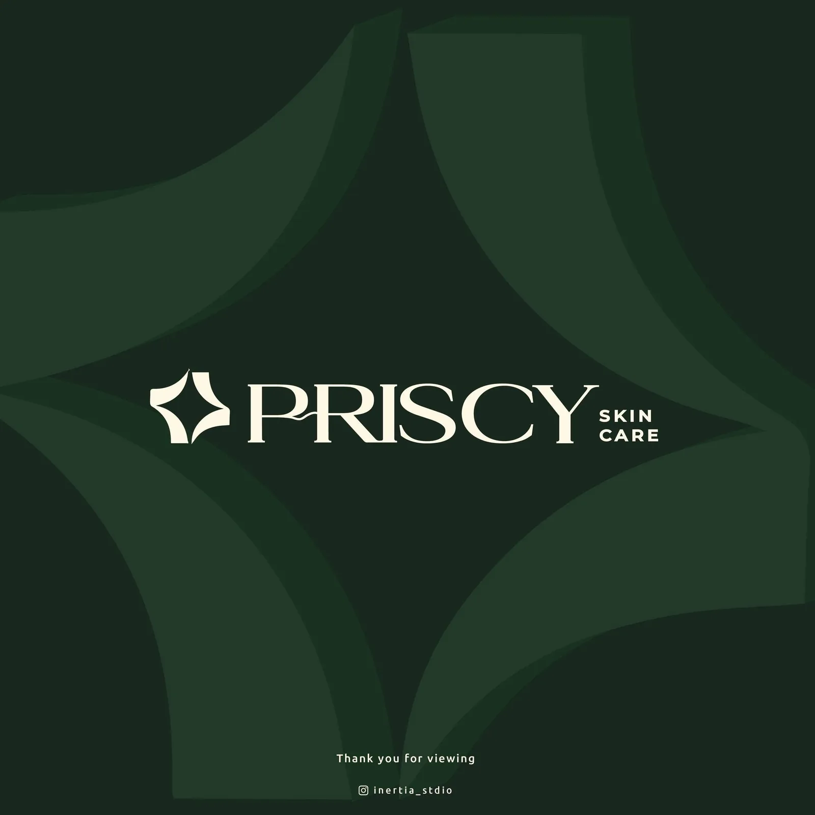 Priscy Skin Care lockup — cream star mark and serif wordmark on forest green