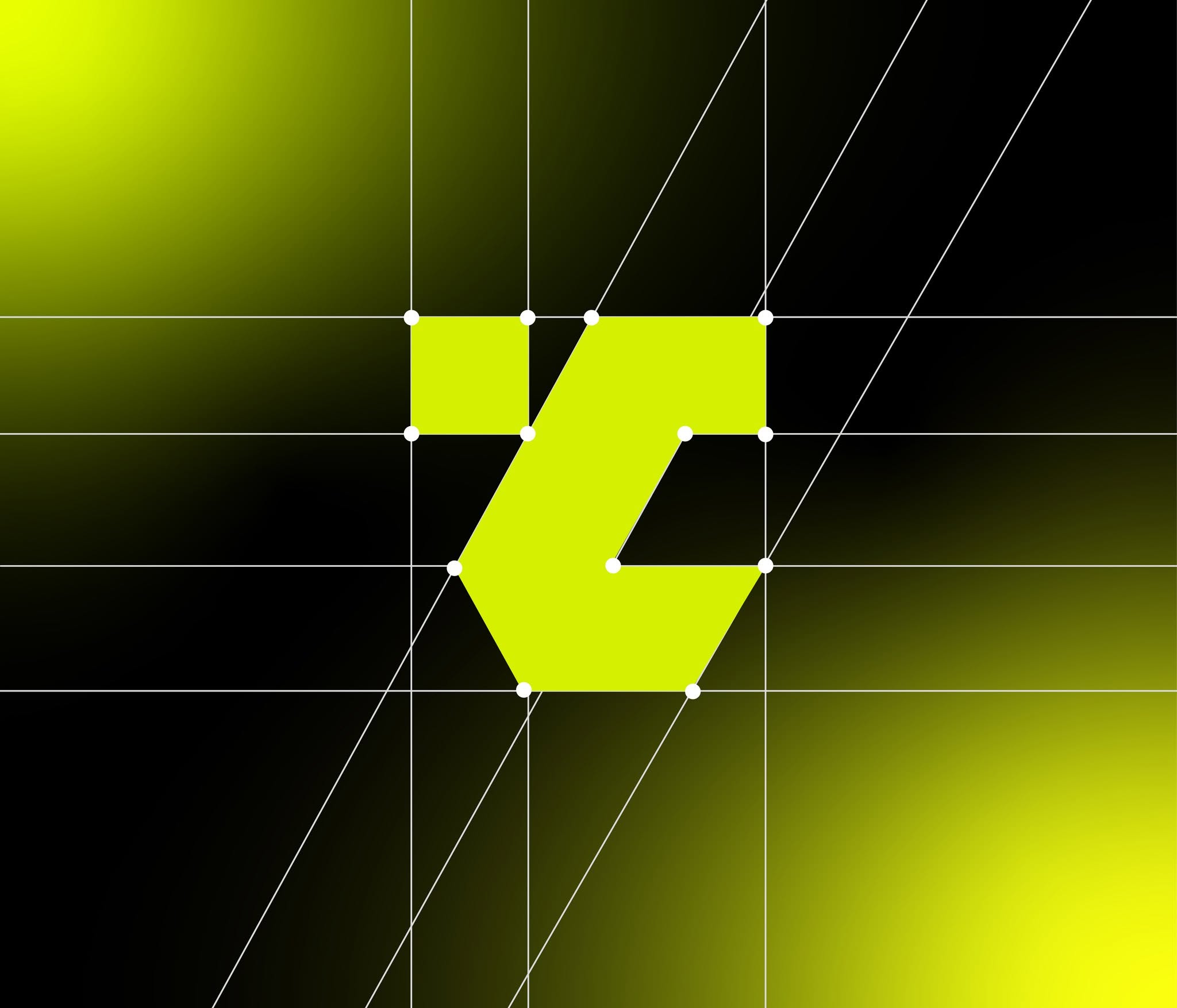 Techcit monogram construction — the TC ligature drawn on its geometric grid with anchor points